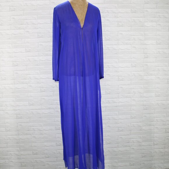 OLEG CASSINI Jacket Silk Sheer Formal Beaded Cuffs Long Sleeve Royal Blue 6 - Picture 1 of 14